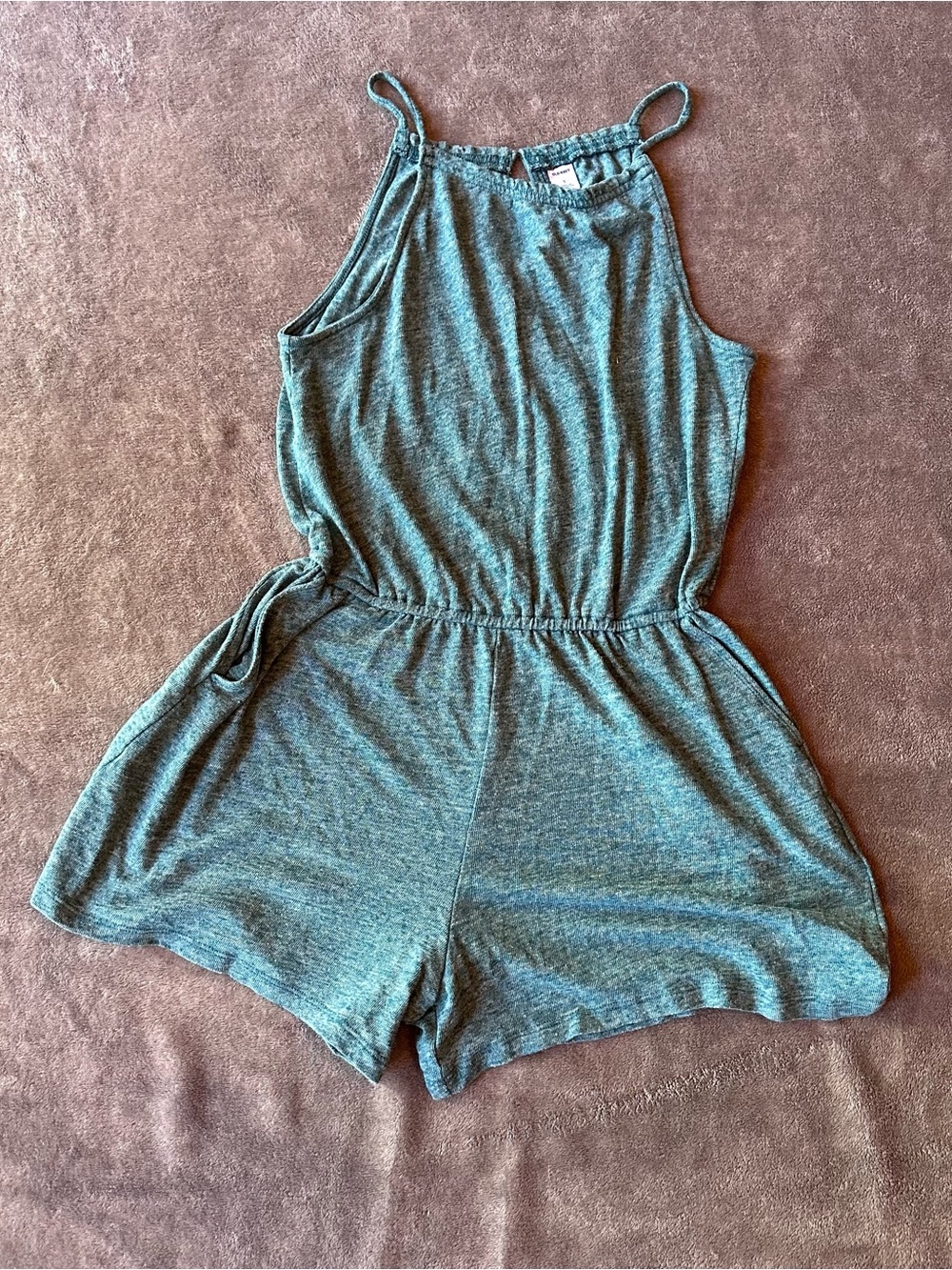 Woman’s Teal Romper - Soft Knit Size Small with pockets.